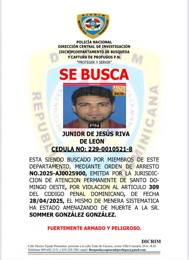 Policía Nacional busca a hombre acusado de amenazar de muerte de forma reiterada a una mujer en SDO