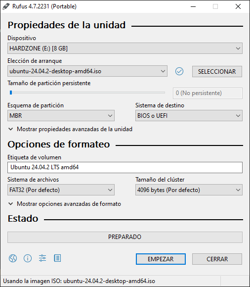 Crear USB arranque Linux