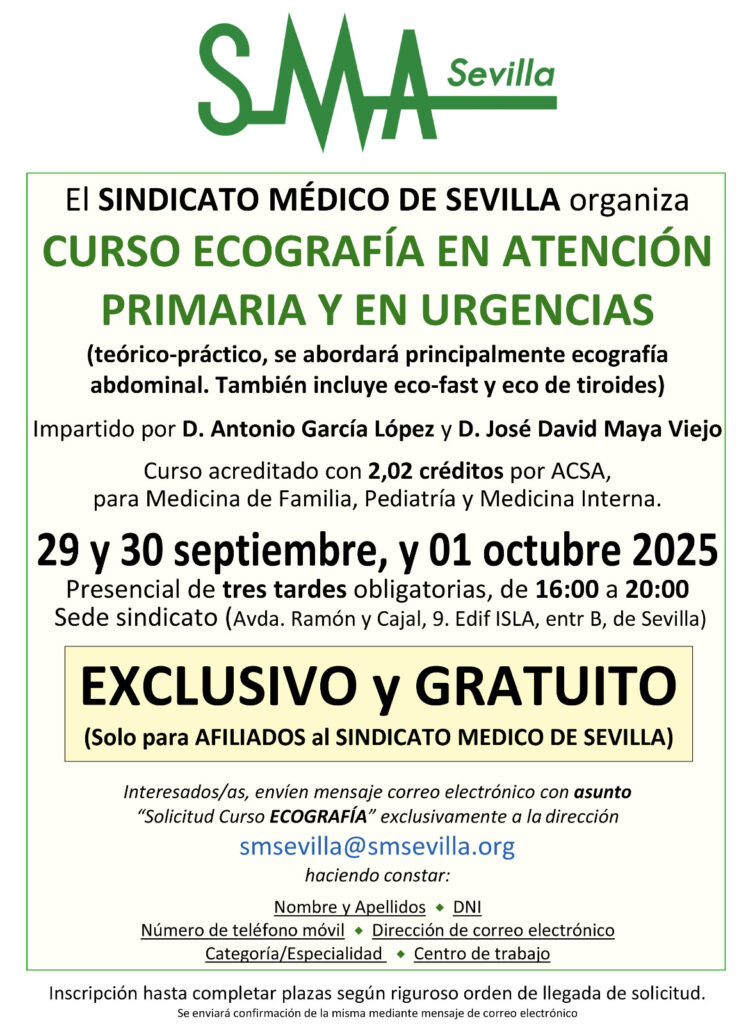 El SMS organiza la tercera edición del curso 'Ecografía en Atención Primaria y Urgencias' – Sindicato Médico de Sevilla