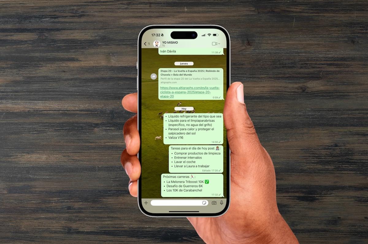 iPhone mostrando el grupo individual de WhatsApp con tareas pendientes por hacer