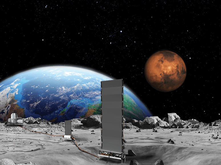 Concepto de un reactor nuclear de fisión en la Luna, esbozado por la NASA.