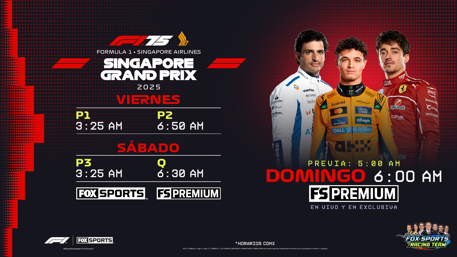 La publicidad de FOX Sports México respecto a la transmisión del GP de Singapur