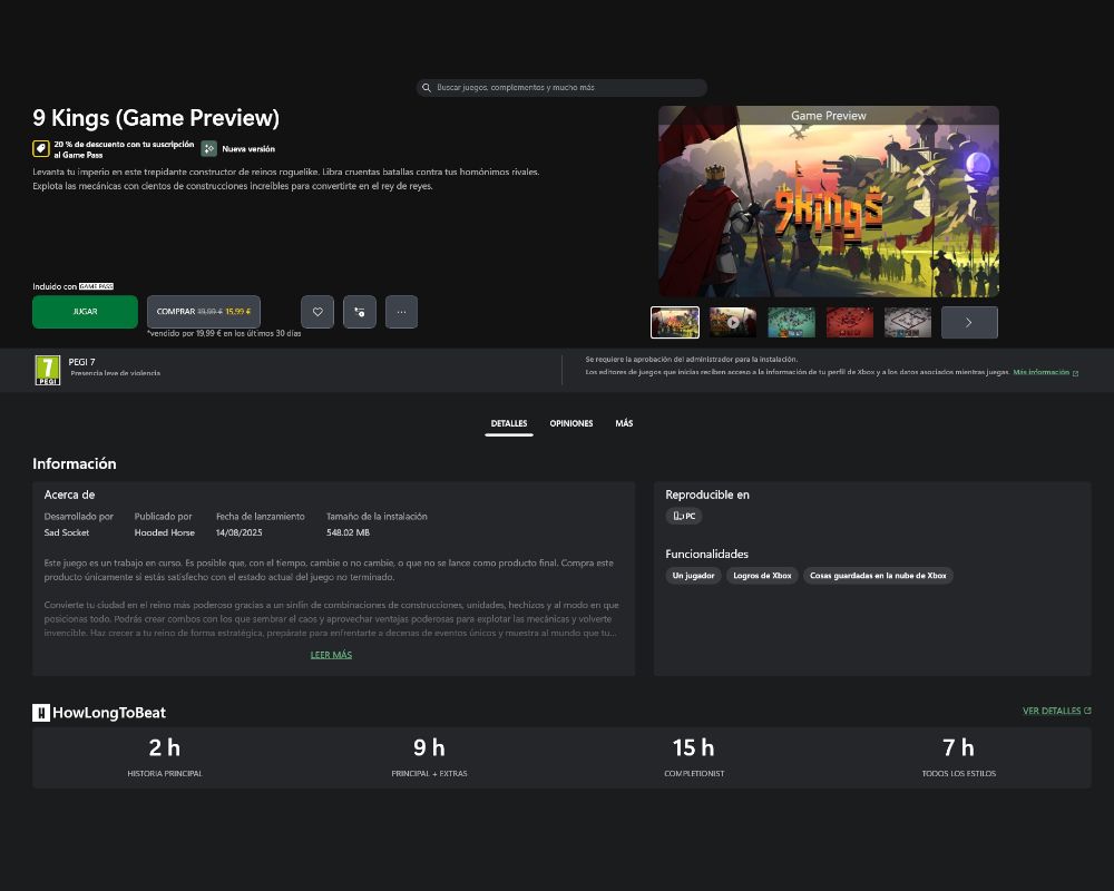 Captura de pantalla del videojuego de estrategia 9 Kings presente en la suscripción de Game Pass.